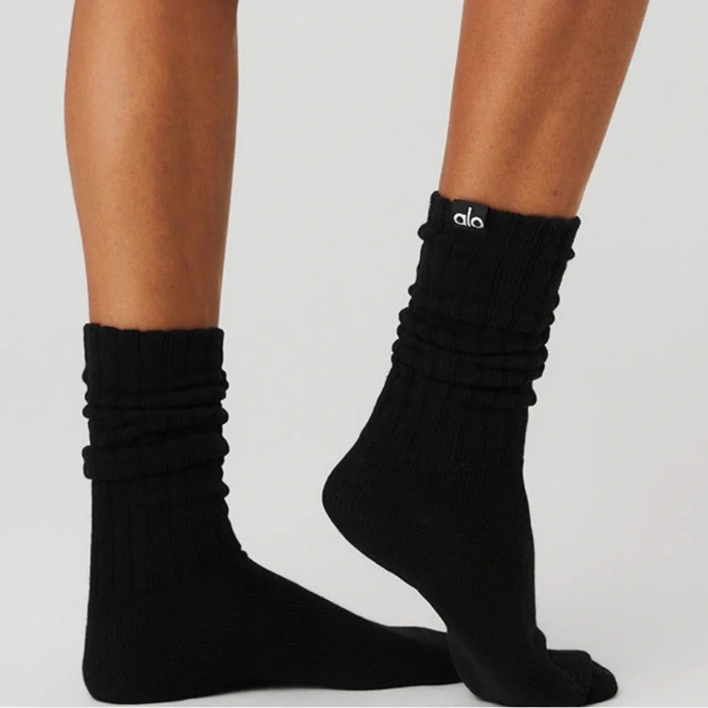 ALO Yoga Black Casual Scrunch Long Socks - Picture 2 of 5